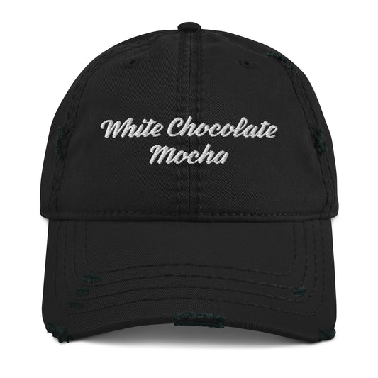 White Chocolate Mocha Embroidered Distressed Dad Hat